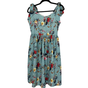Blue Floral Dress Double Tie‎ Top Size Small